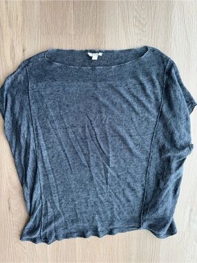 Eileen Fisher Gray Lightweight Boatneck Linen Knit Top